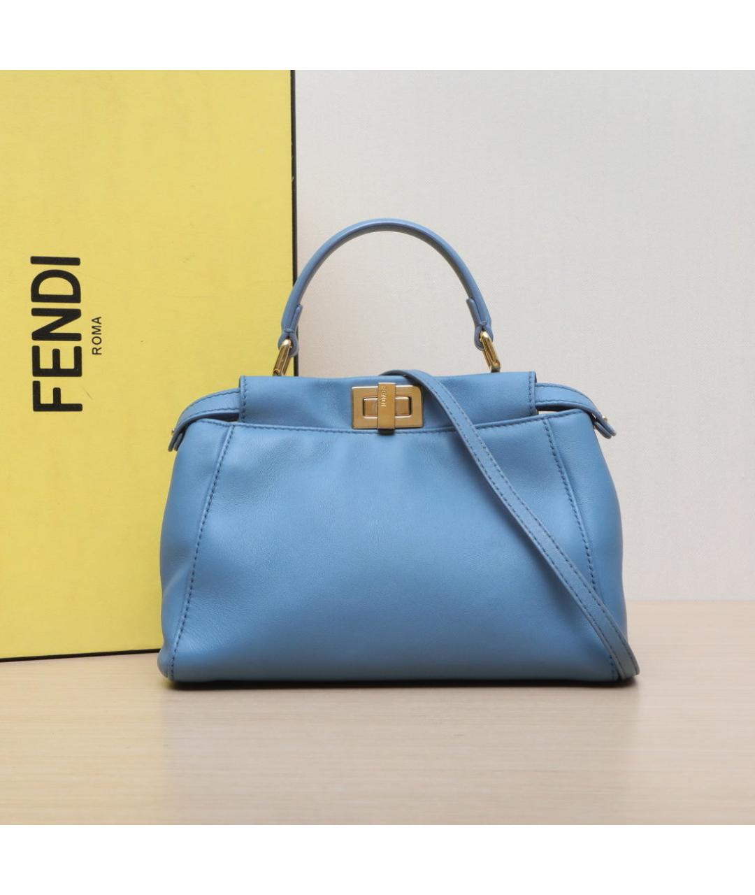 FENDI Голубая кожаная сумка с короткими ручками, фото 2
