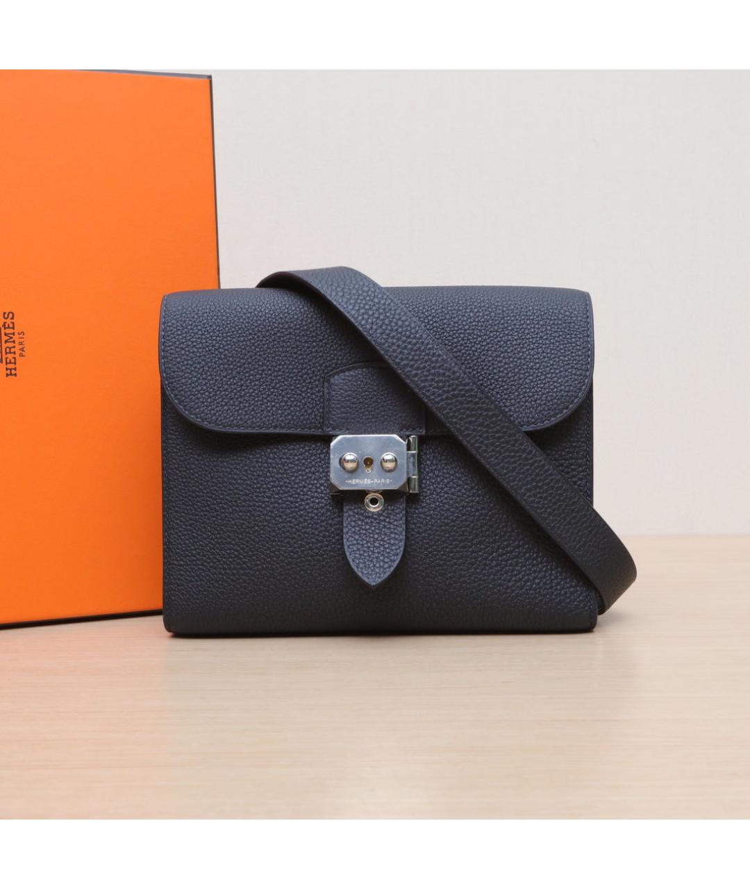 HERMES Темно-синяя кожаная сумка через плечо, фото 2