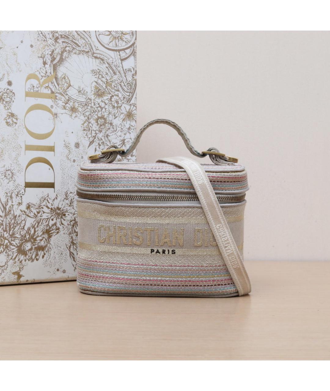 CHRISTIAN DIOR Бежевая тканевая косметичка, фото 2