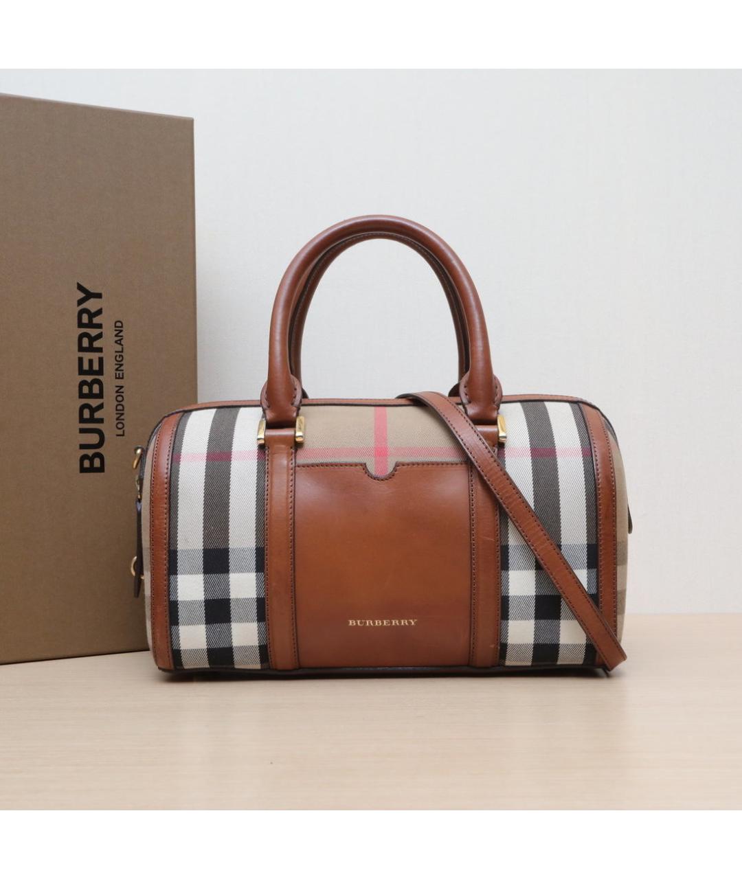 BURBERRY Коричневая жаккардовая сумка с короткими ручками, фото 2