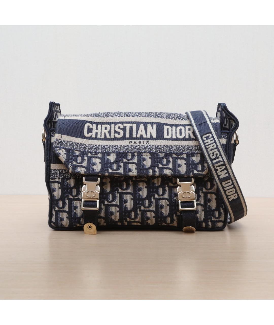 CHRISTIAN DIOR Темно-синяя жаккардовая сумка через плечо, фото 3