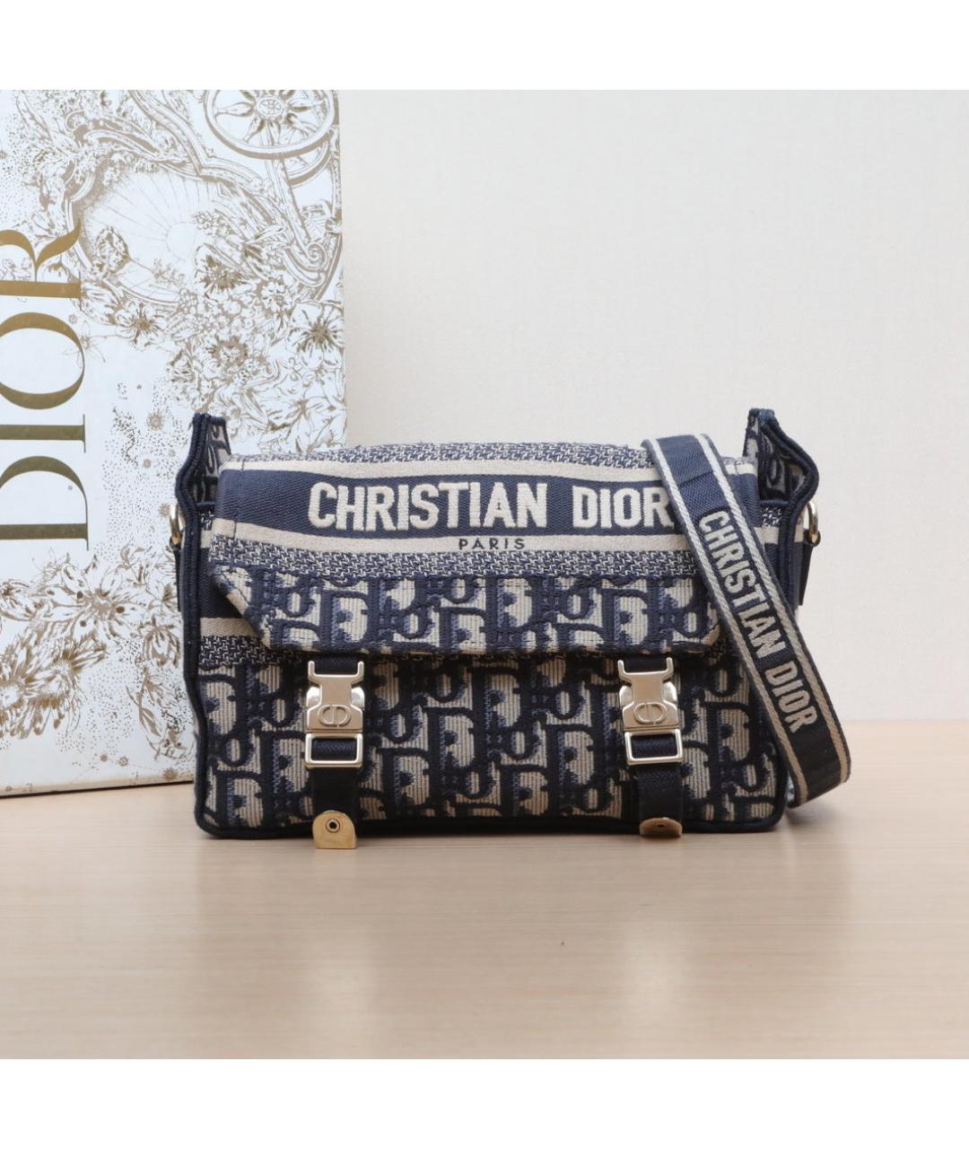 CHRISTIAN DIOR Темно-синяя жаккардовая сумка через плечо, фото 2