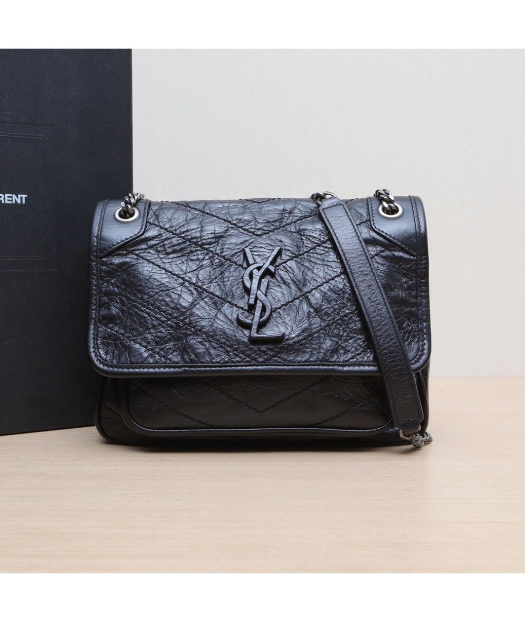 SAINT LAURENT Черная кожаная сумка через плечо, фото 2