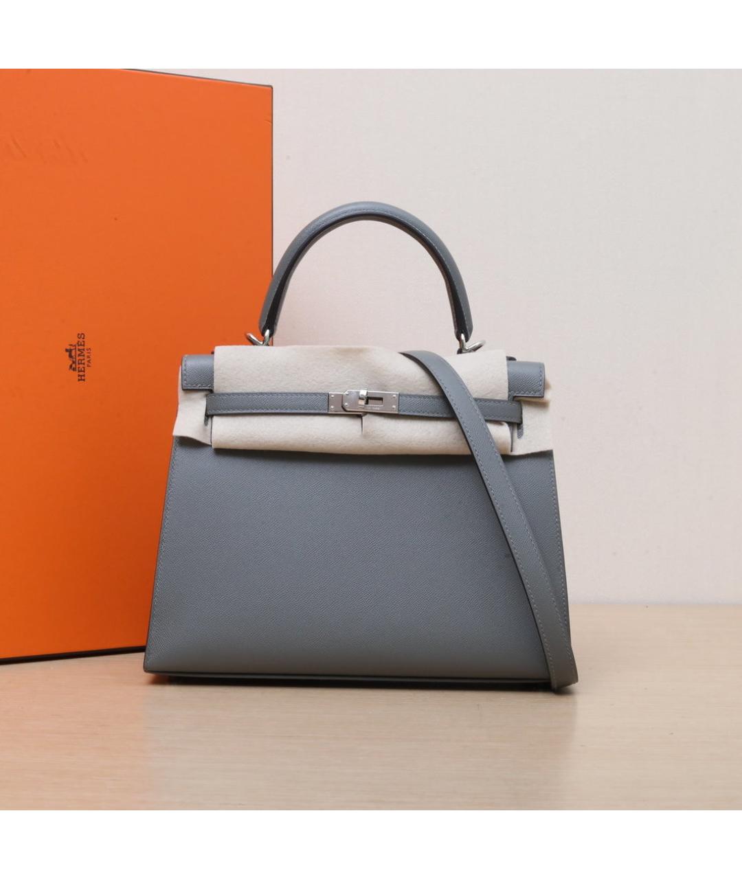 HERMES Серая кожаная сумка через плечо, фото 2