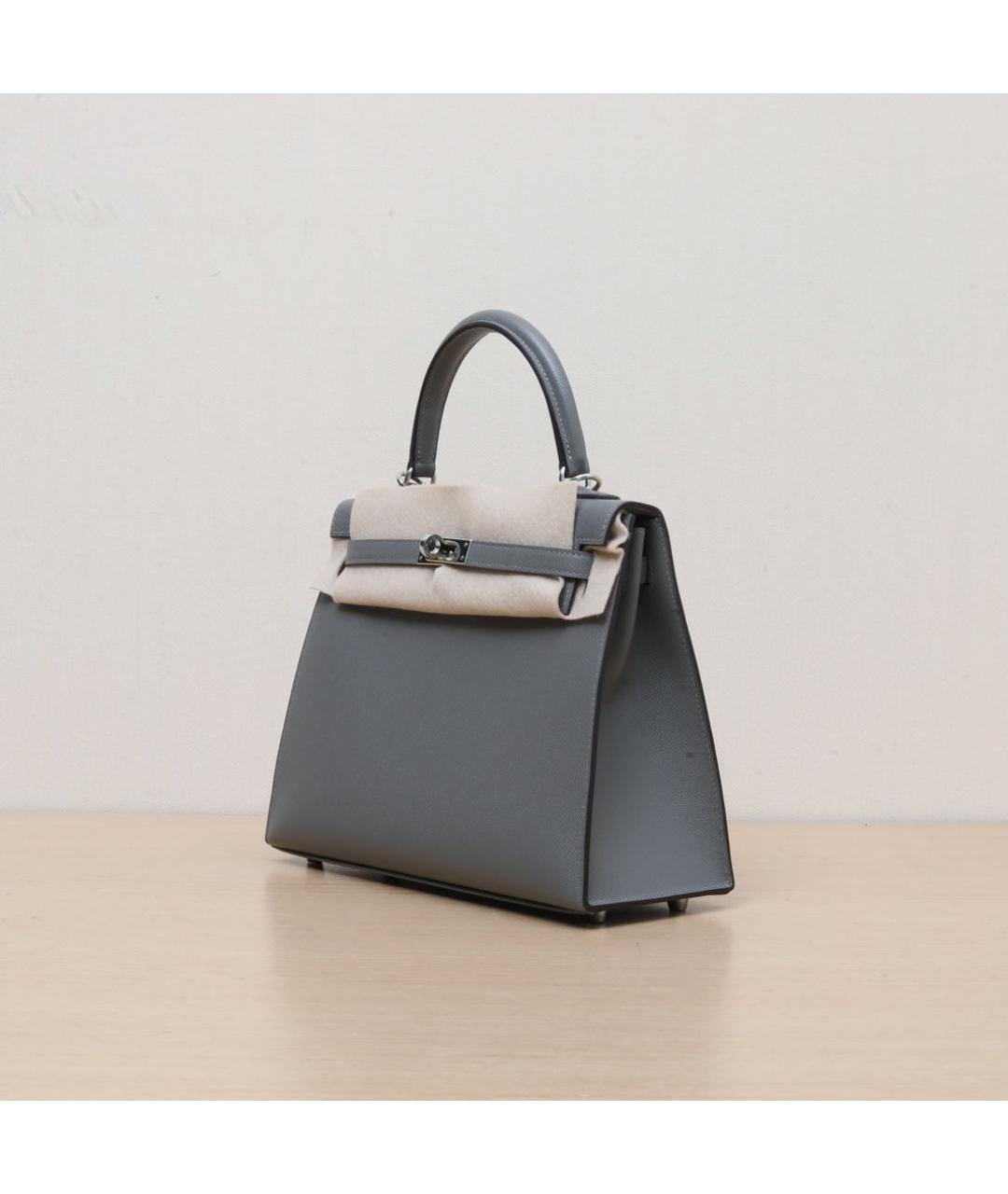 HERMES Серая кожаная сумка через плечо, фото 4