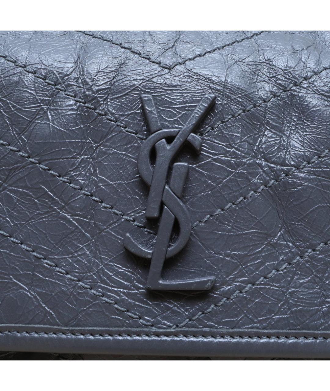 SAINT LAURENT Серая кожаная сумка через плечо, фото 8