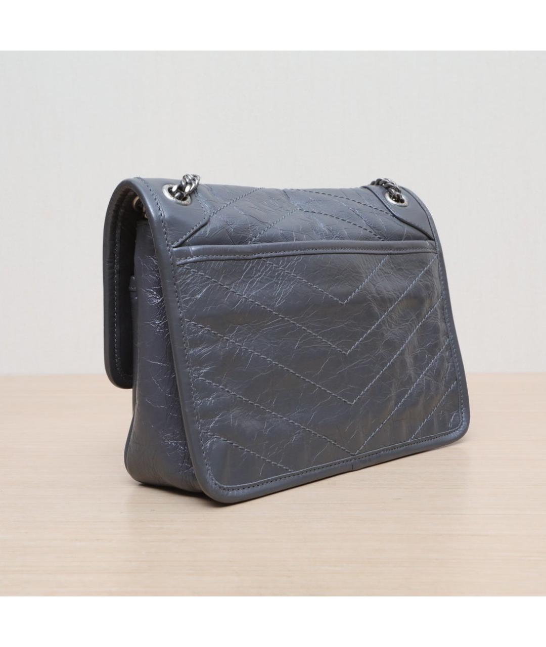 SAINT LAURENT Серая кожаная сумка через плечо, фото 6