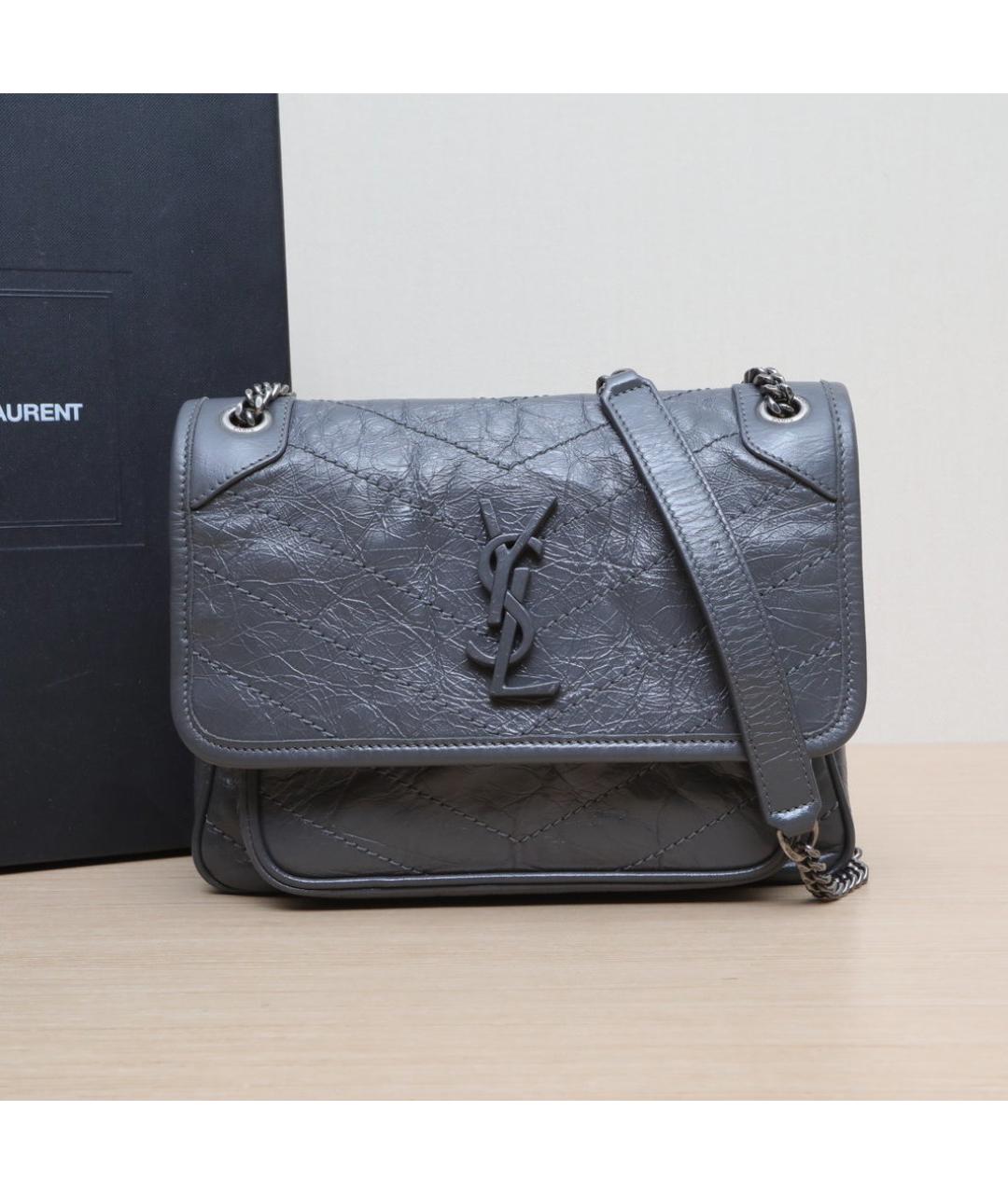 SAINT LAURENT Серая кожаная сумка через плечо, фото 2