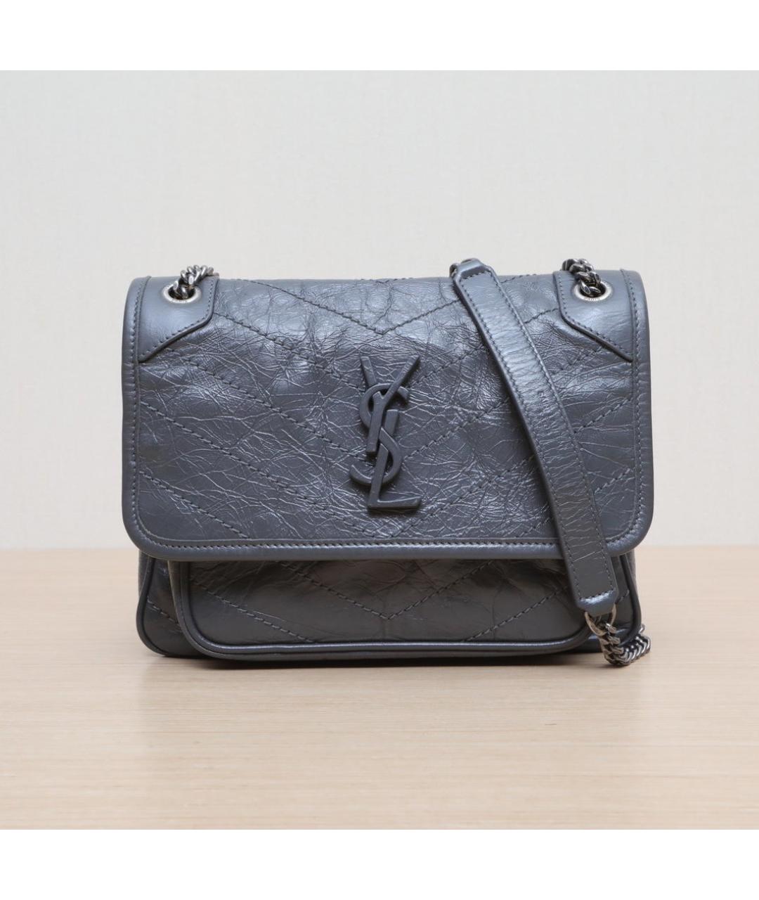 SAINT LAURENT Серая кожаная сумка через плечо, фото 3