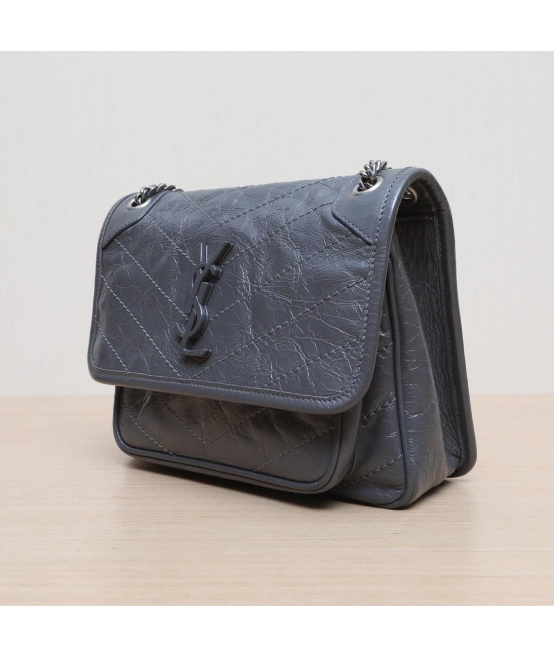 SAINT LAURENT Серая кожаная сумка через плечо, фото 4