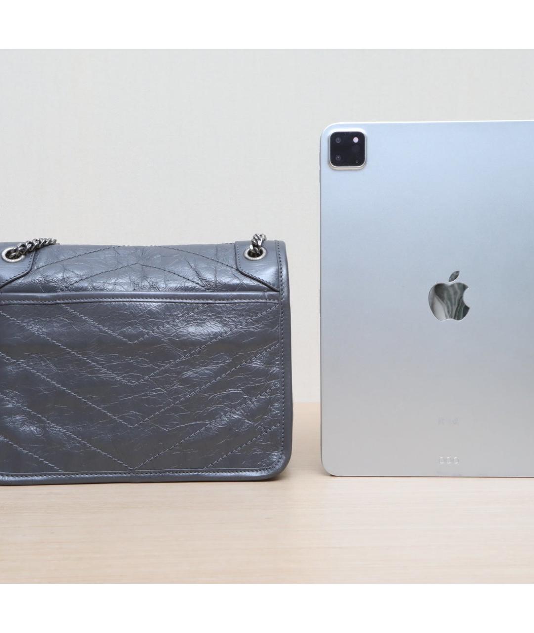 SAINT LAURENT Серая кожаная сумка через плечо, фото 7