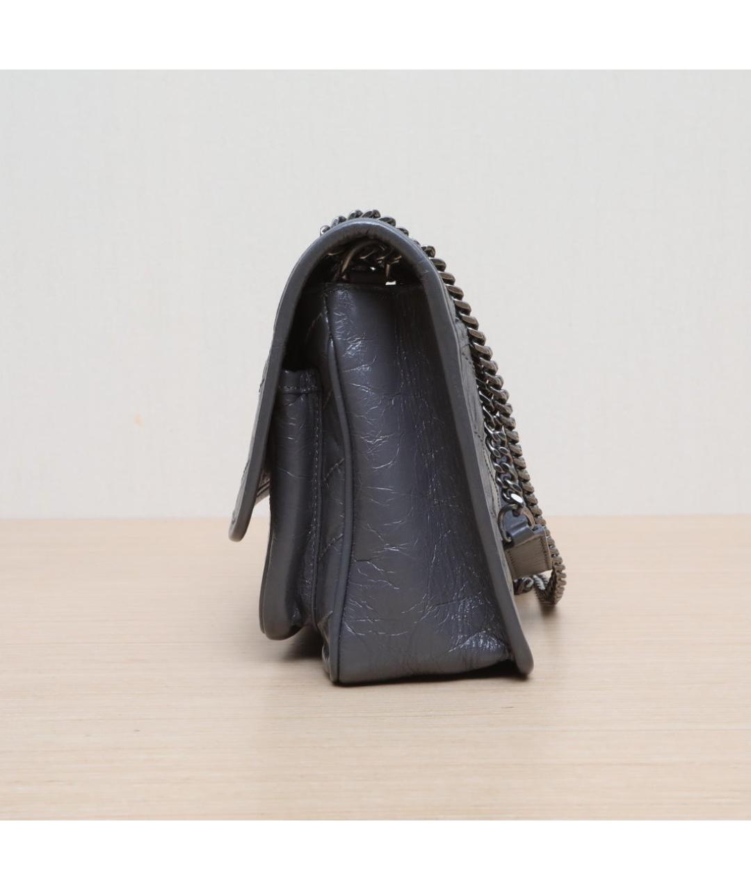 SAINT LAURENT Серая кожаная сумка через плечо, фото 5