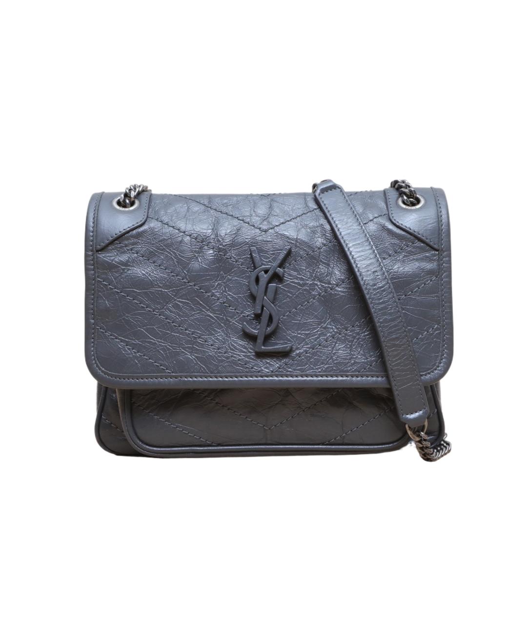 SAINT LAURENT Серая кожаная сумка через плечо, фото 1