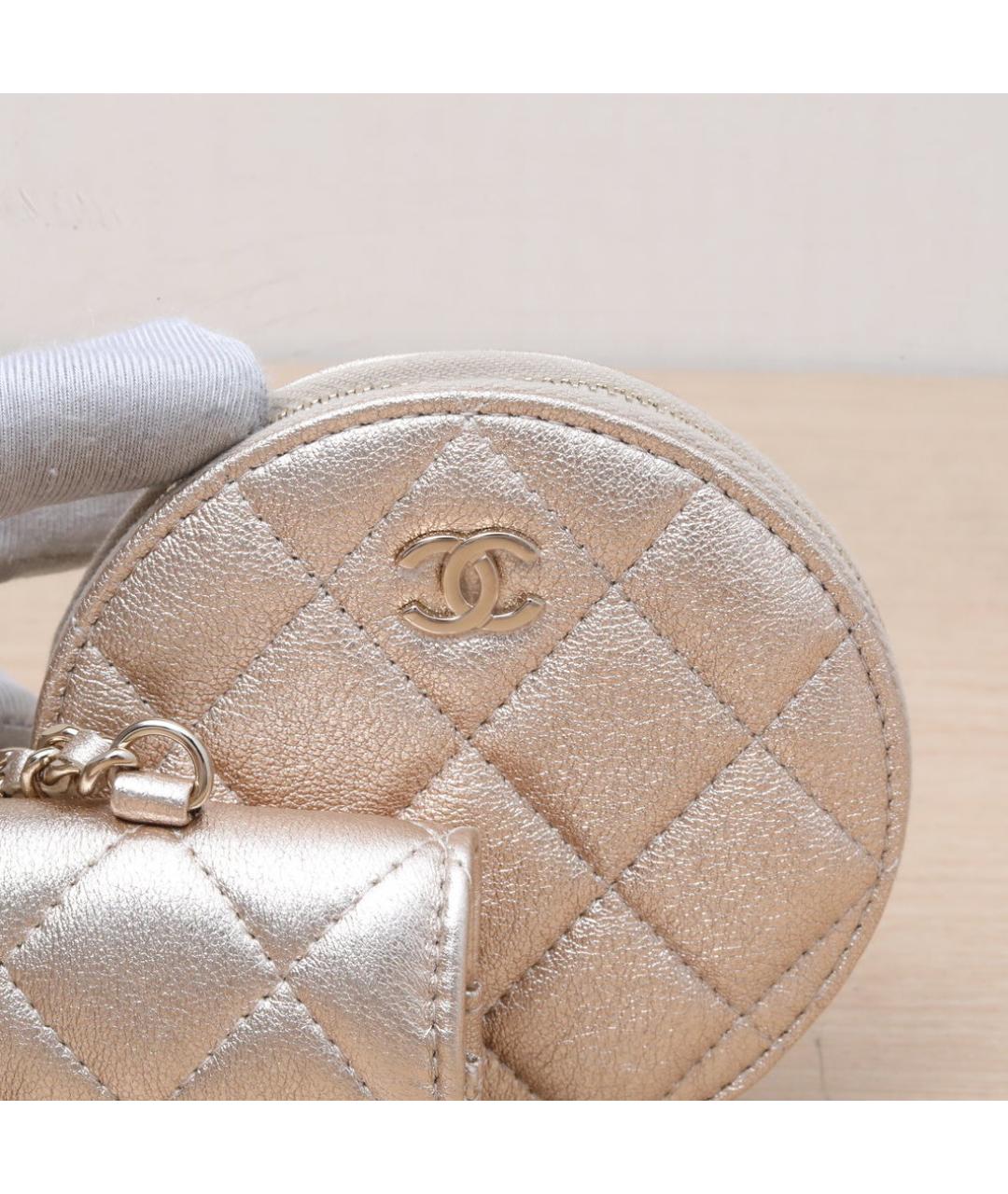 CHANEL Золотая кожаная сумка через плечо, фото 8