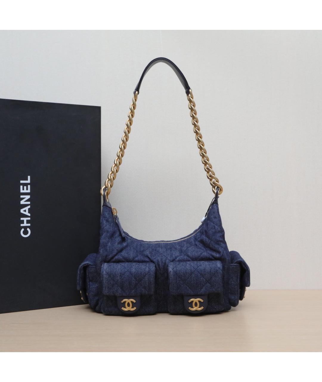 CHANEL Темно-синяя деним сумка через плечо, фото 2