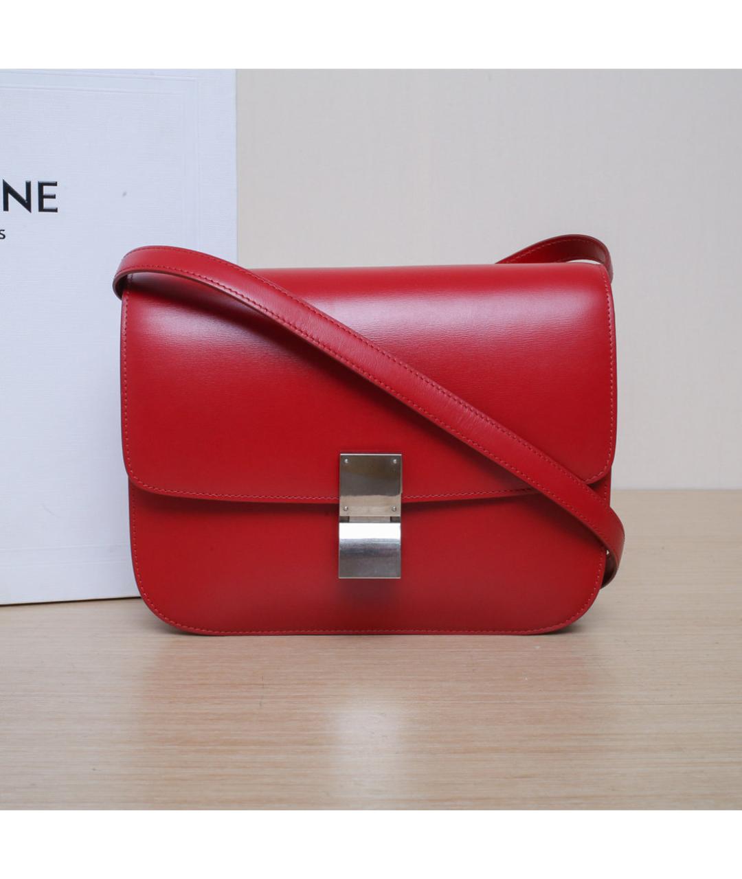 CELINE Красная кожаная сумка через плечо, фото 2