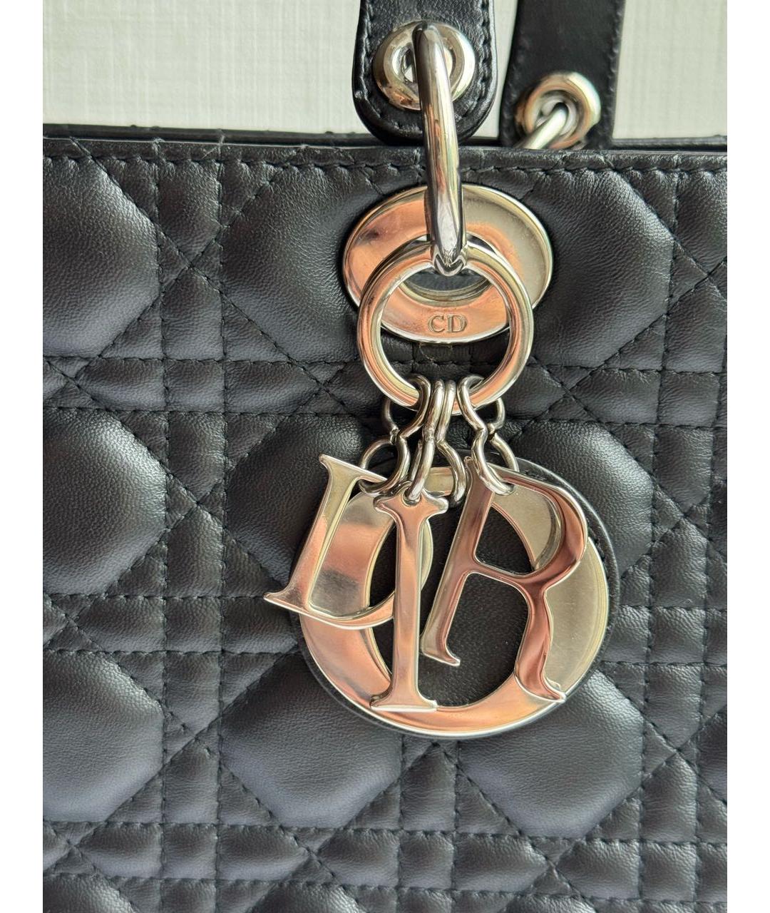 CHRISTIAN DIOR Черная кожаная сумка с короткими ручками, фото 6