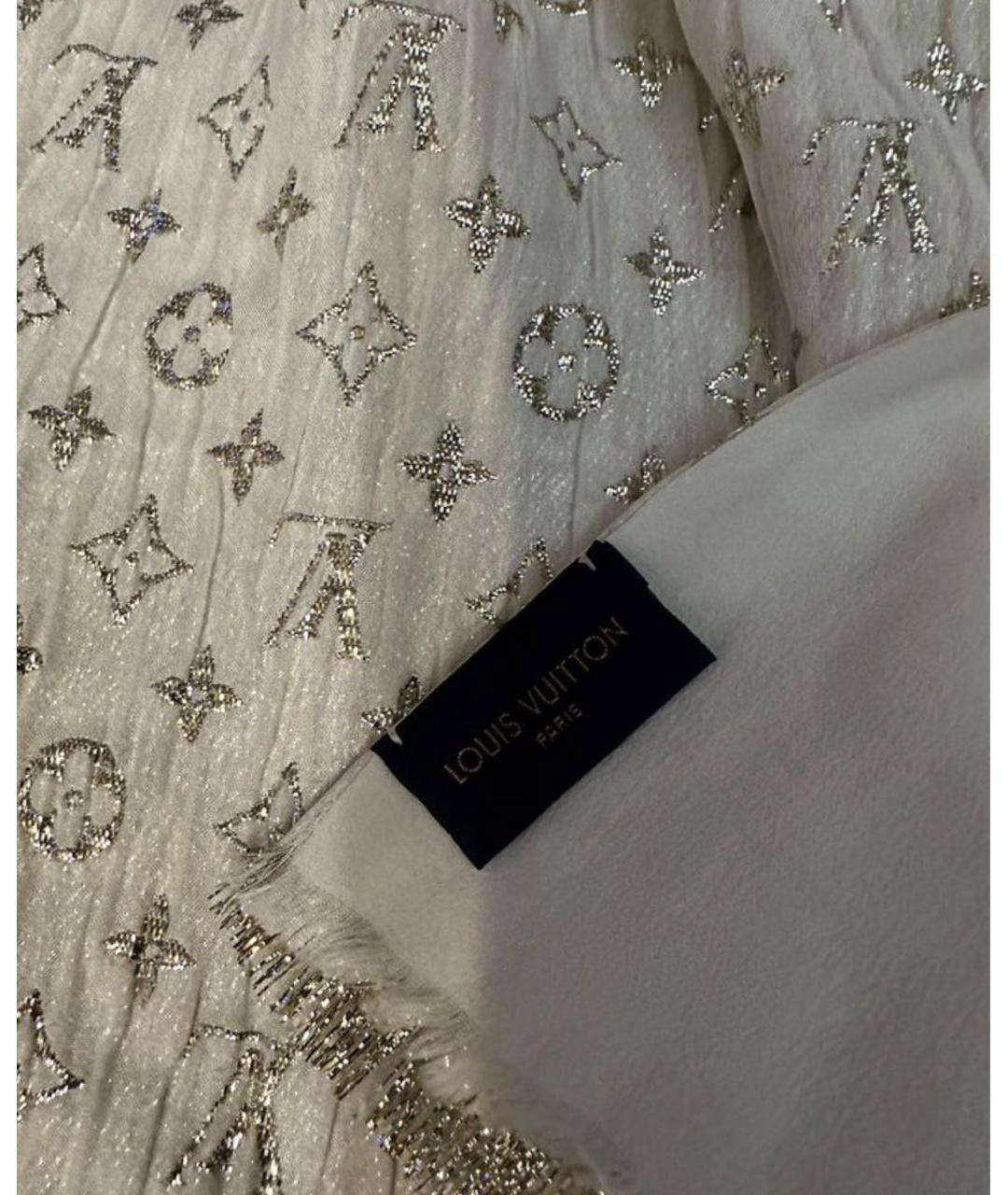 LOUIS VUITTON Белый шелковый шарф, фото 3