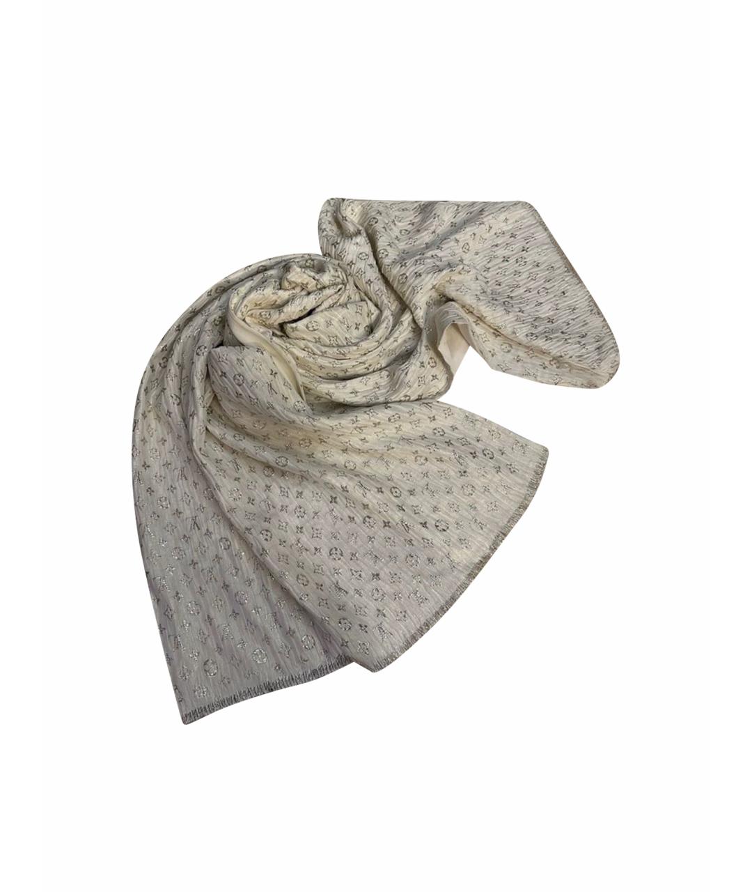 LOUIS VUITTON Белый шелковый шарф, фото 1