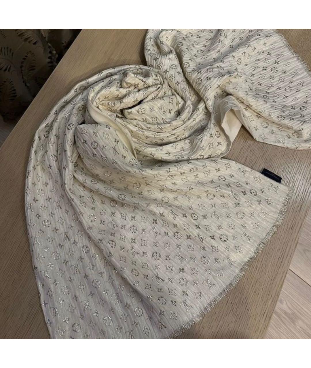 LOUIS VUITTON Белый шелковый шарф, фото 5