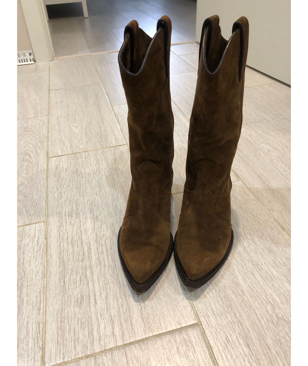 SAINT LAURENT Коричневые замшевые сапоги, фото 2