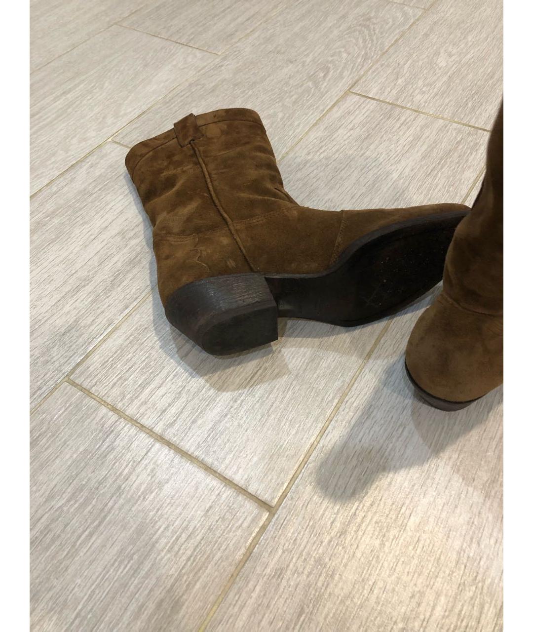 SAINT LAURENT Коричневые замшевые сапоги, фото 4
