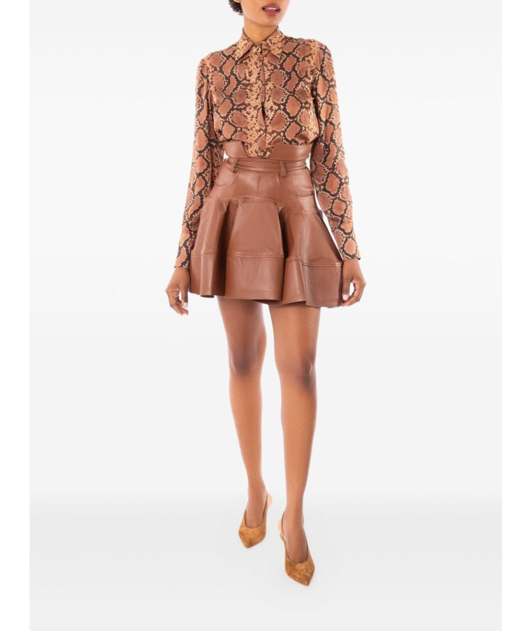 ZIMMERMANN Коричневая кожаная юбка мини, фото 2