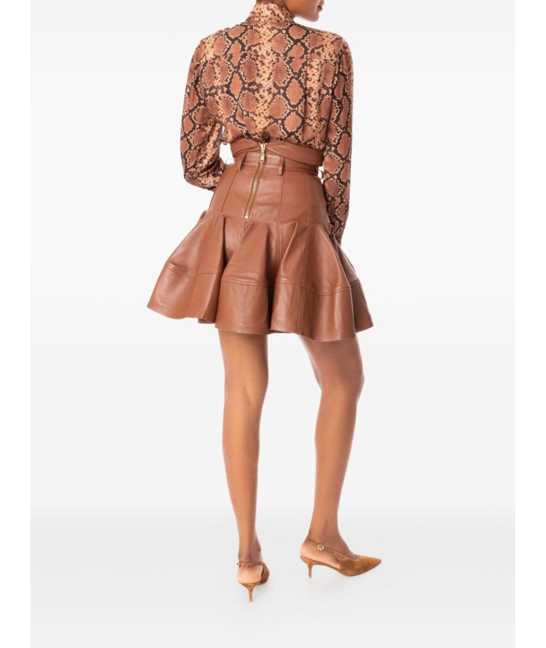 ZIMMERMANN Коричневая кожаная юбка мини, фото 4
