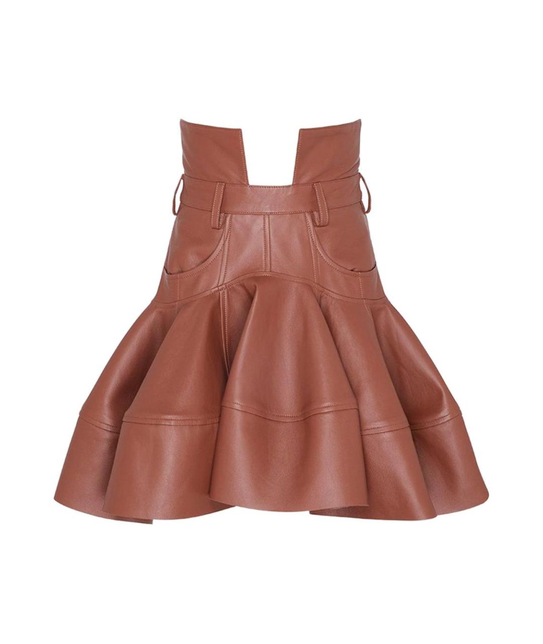 ZIMMERMANN Коричневая кожаная юбка мини, фото 1