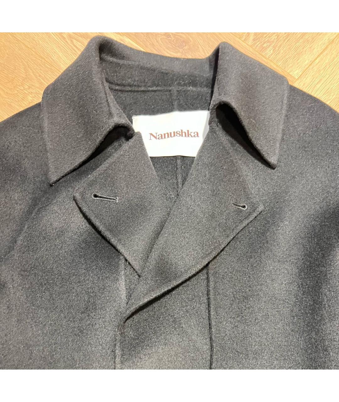 NANUSHKA Черное шерстяное пальто, фото 4