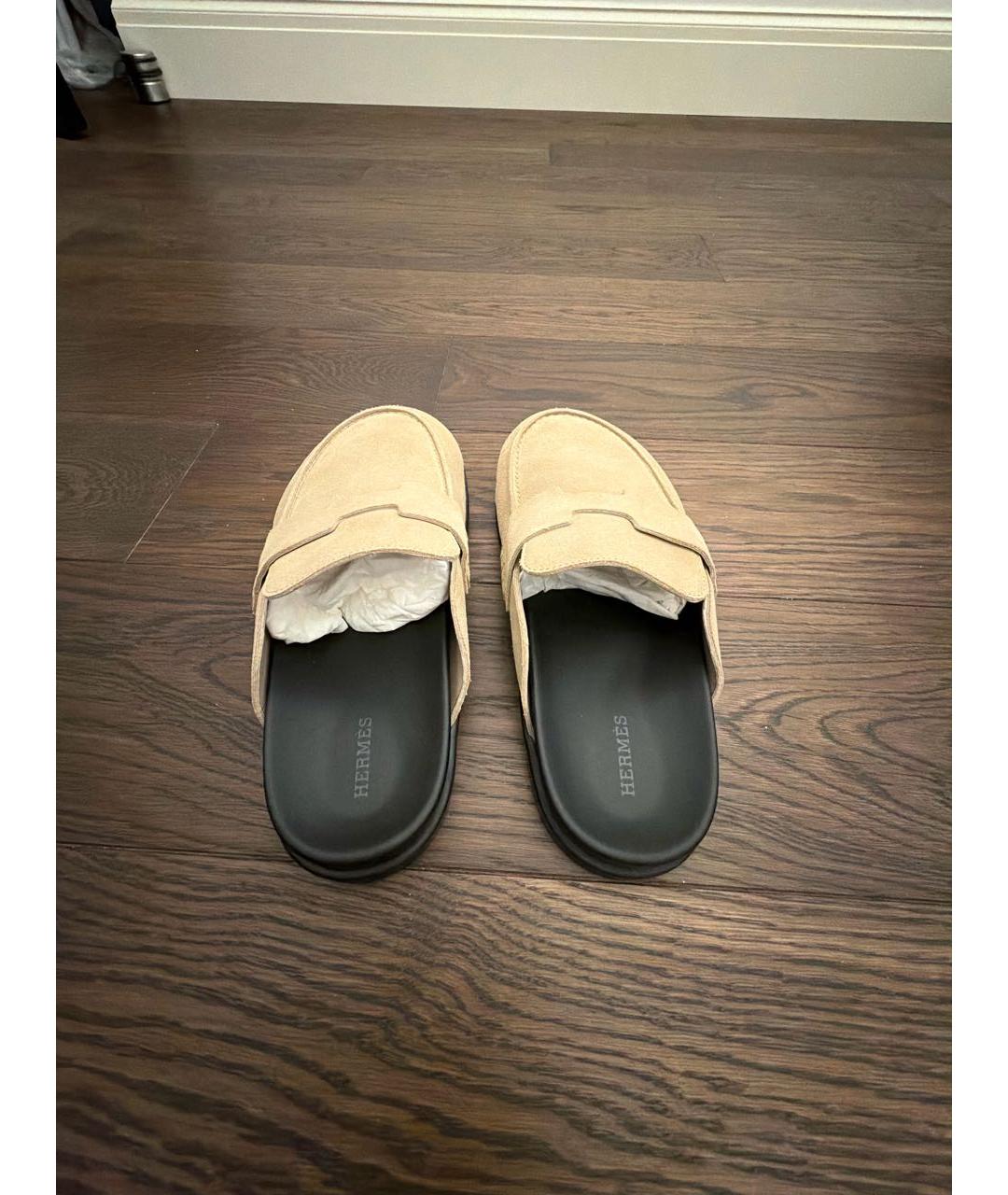 HERMES Бежевые замшевые мюли, фото 3