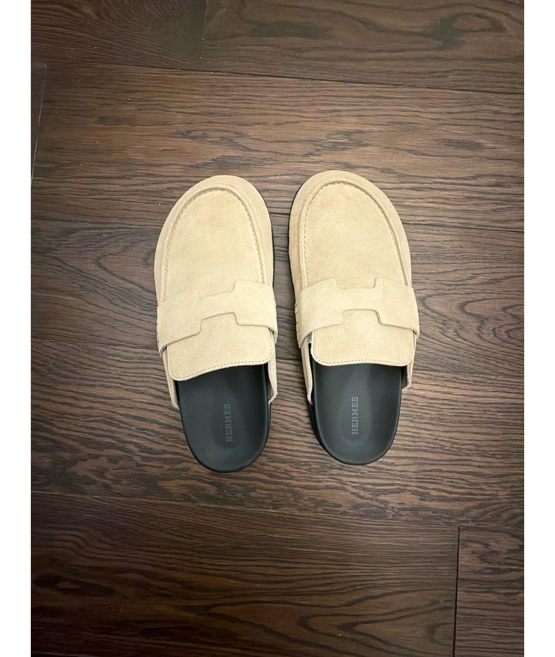 HERMES Бежевые замшевые мюли, фото 2