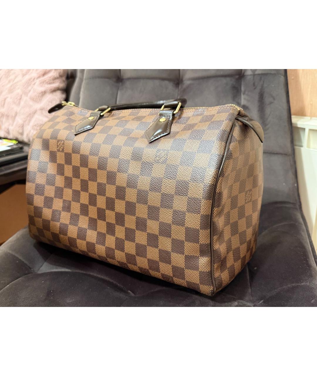 LOUIS VUITTON Коричневая кожаная сумка с короткими ручками, фото 8