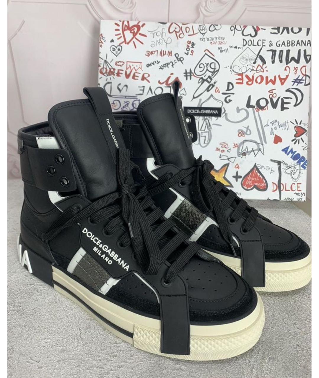 DOLCE&GABBANA Черные кожаные кеды, фото 8