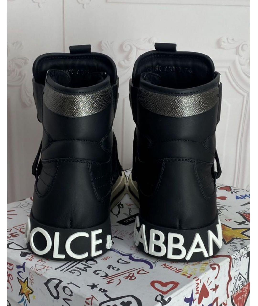 DOLCE&GABBANA Черные кожаные кеды, фото 4