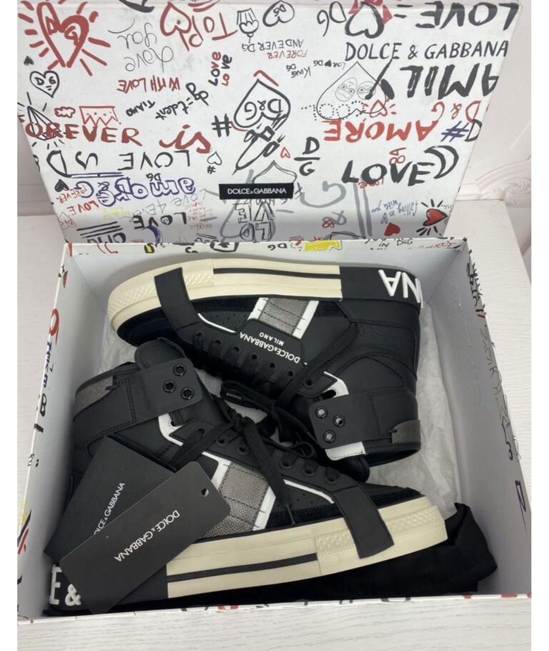 DOLCE&GABBANA Черные кожаные кеды, фото 7