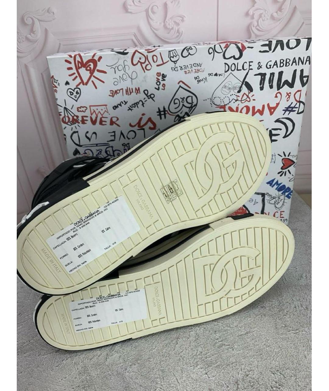 DOLCE&GABBANA Черные кожаные кеды, фото 6