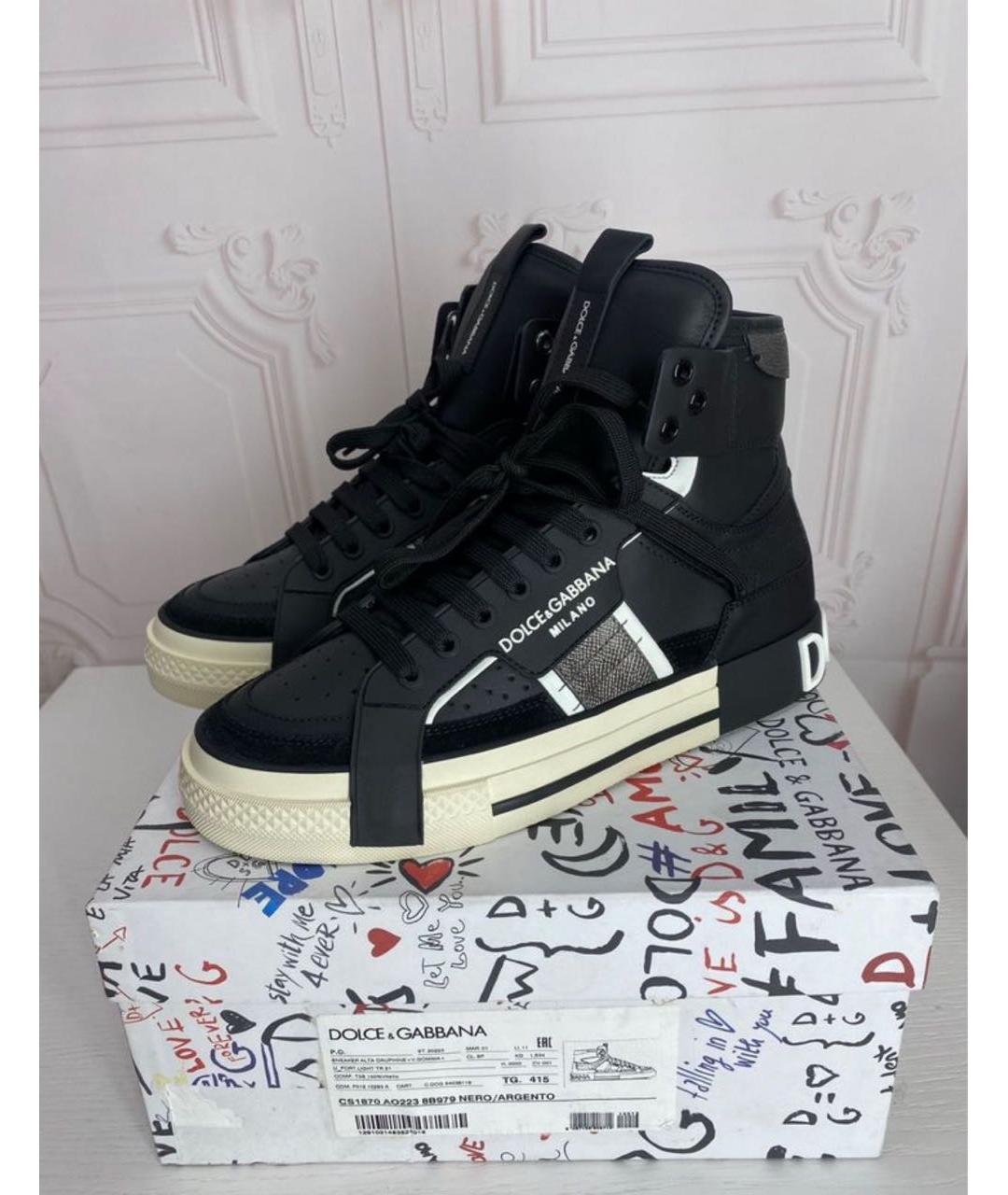 DOLCE&GABBANA Черные кожаные кеды, фото 5