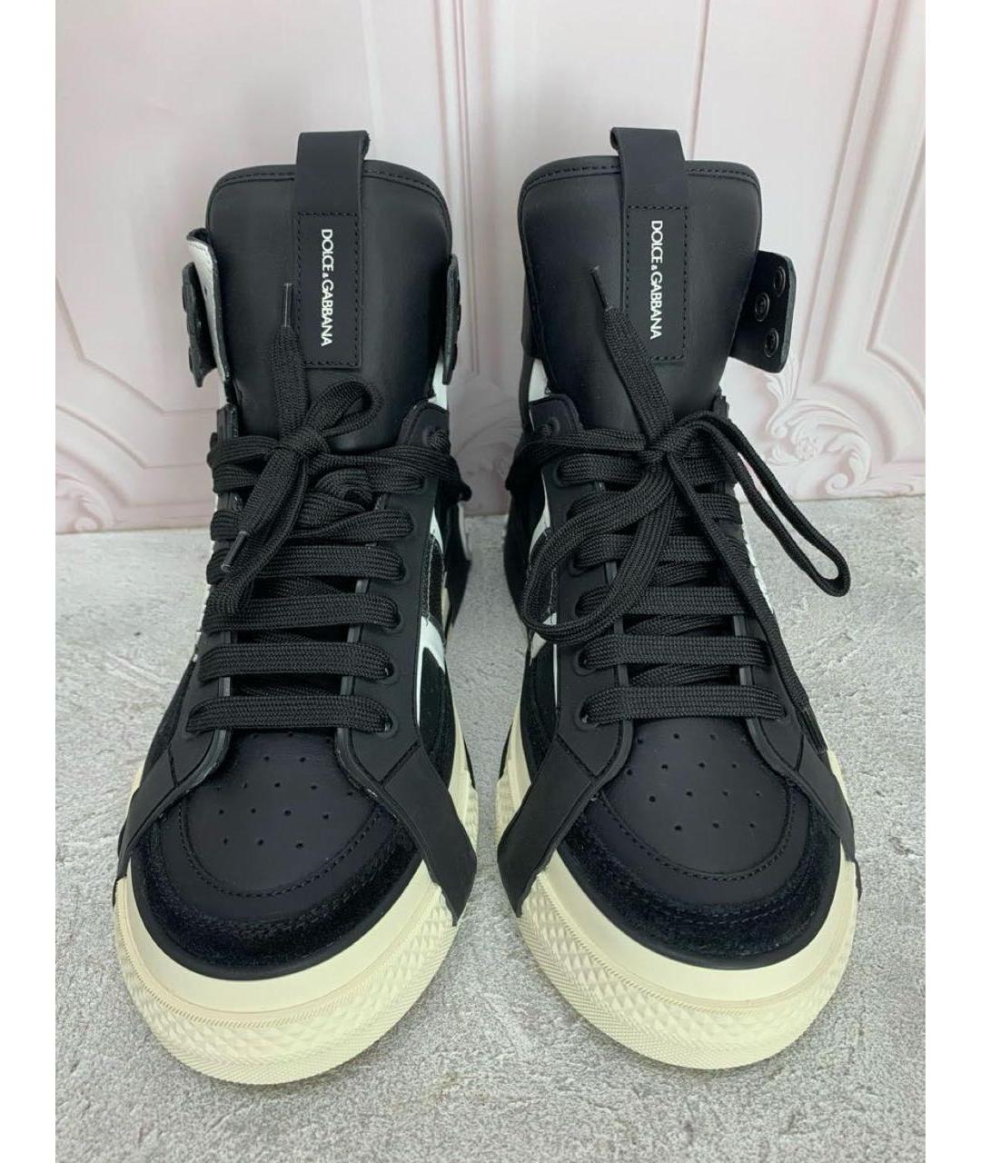 DOLCE&GABBANA Черные кожаные кеды, фото 2