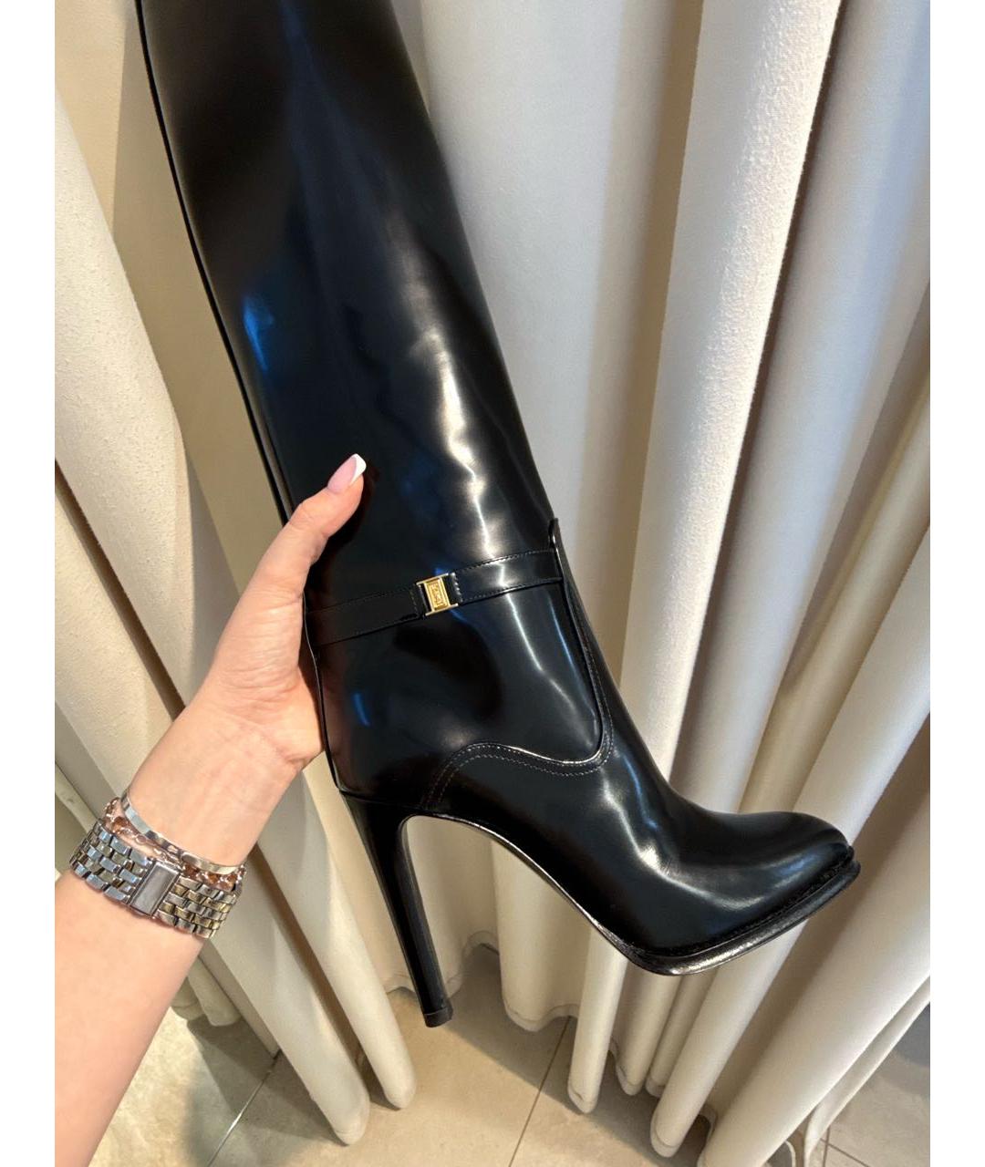 SAINT LAURENT Черные ботфорты из лакированной кожи, фото 5
