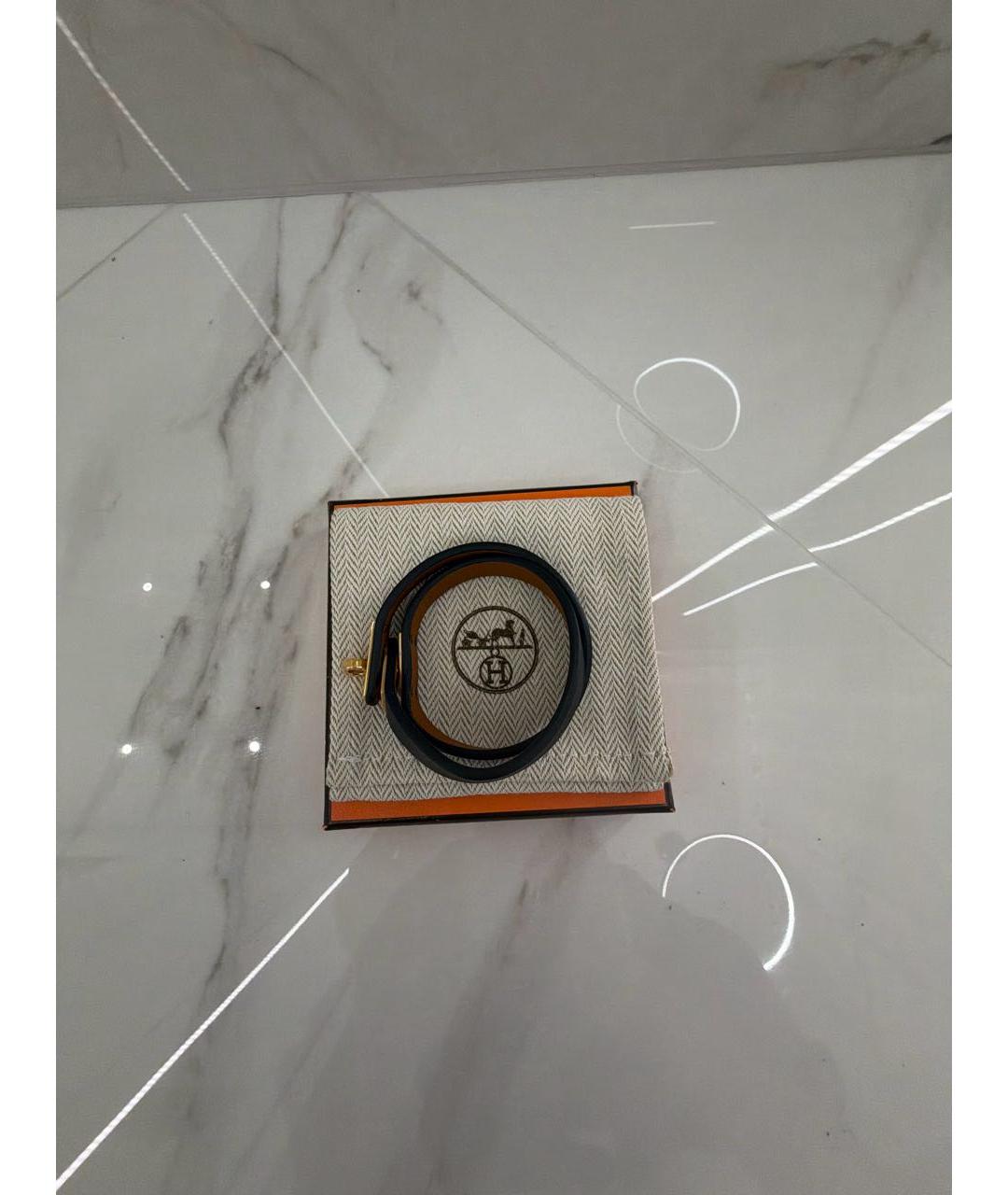 HERMES Черный кожаный браслет, фото 2