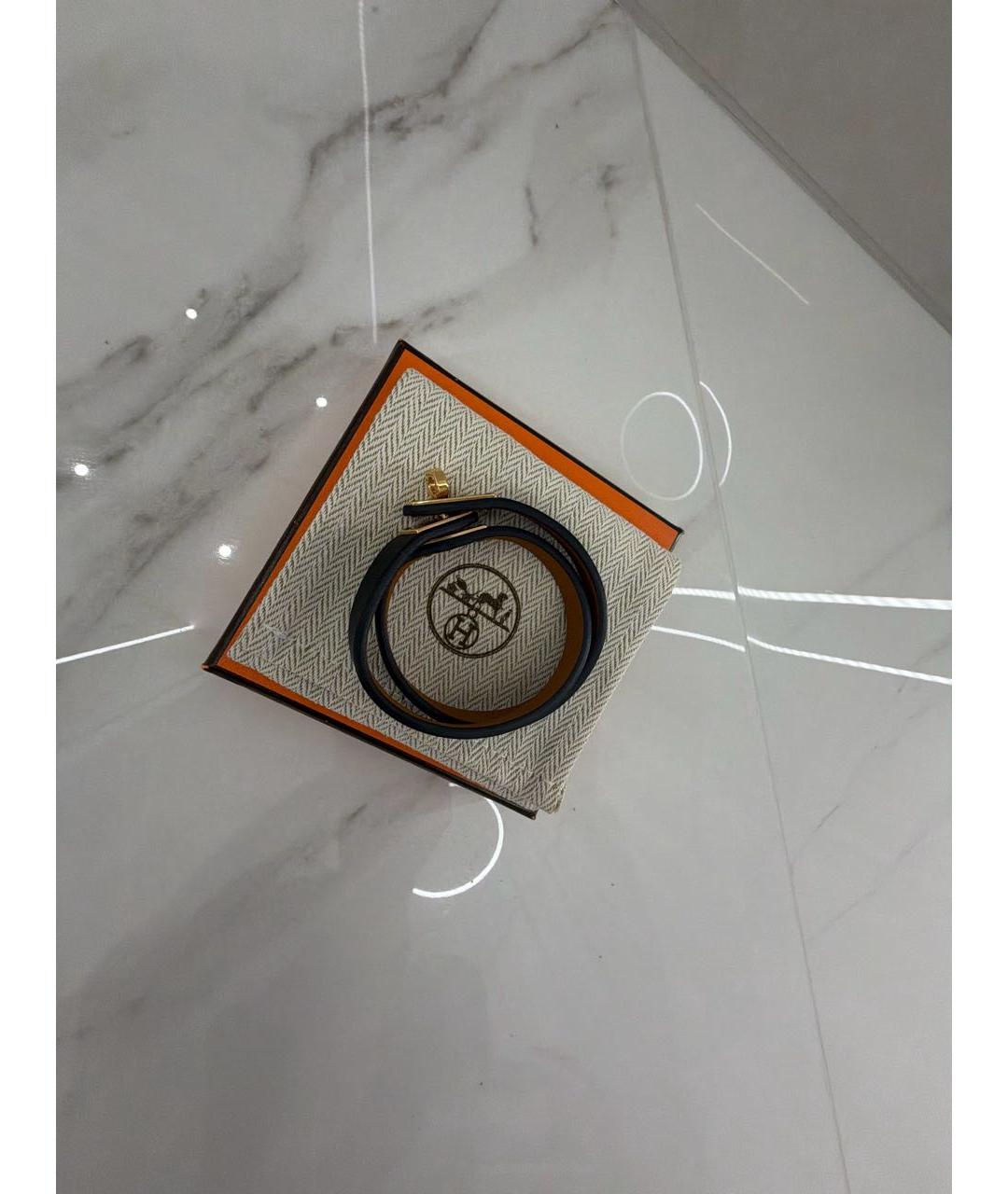 HERMES Черный кожаный браслет, фото 3