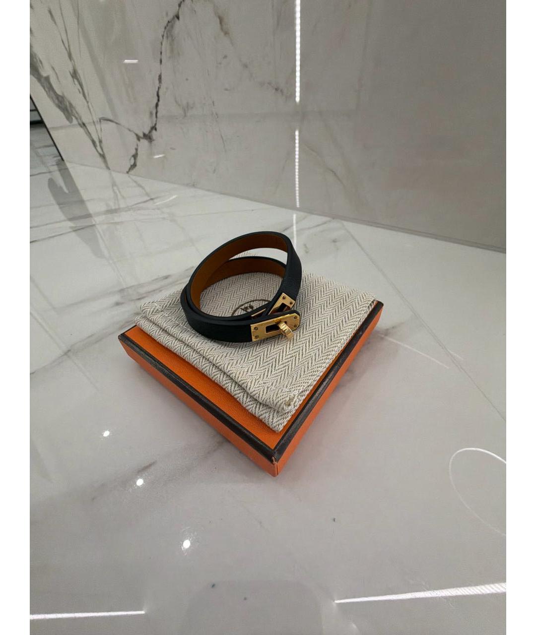 HERMES Черный кожаный браслет, фото 5