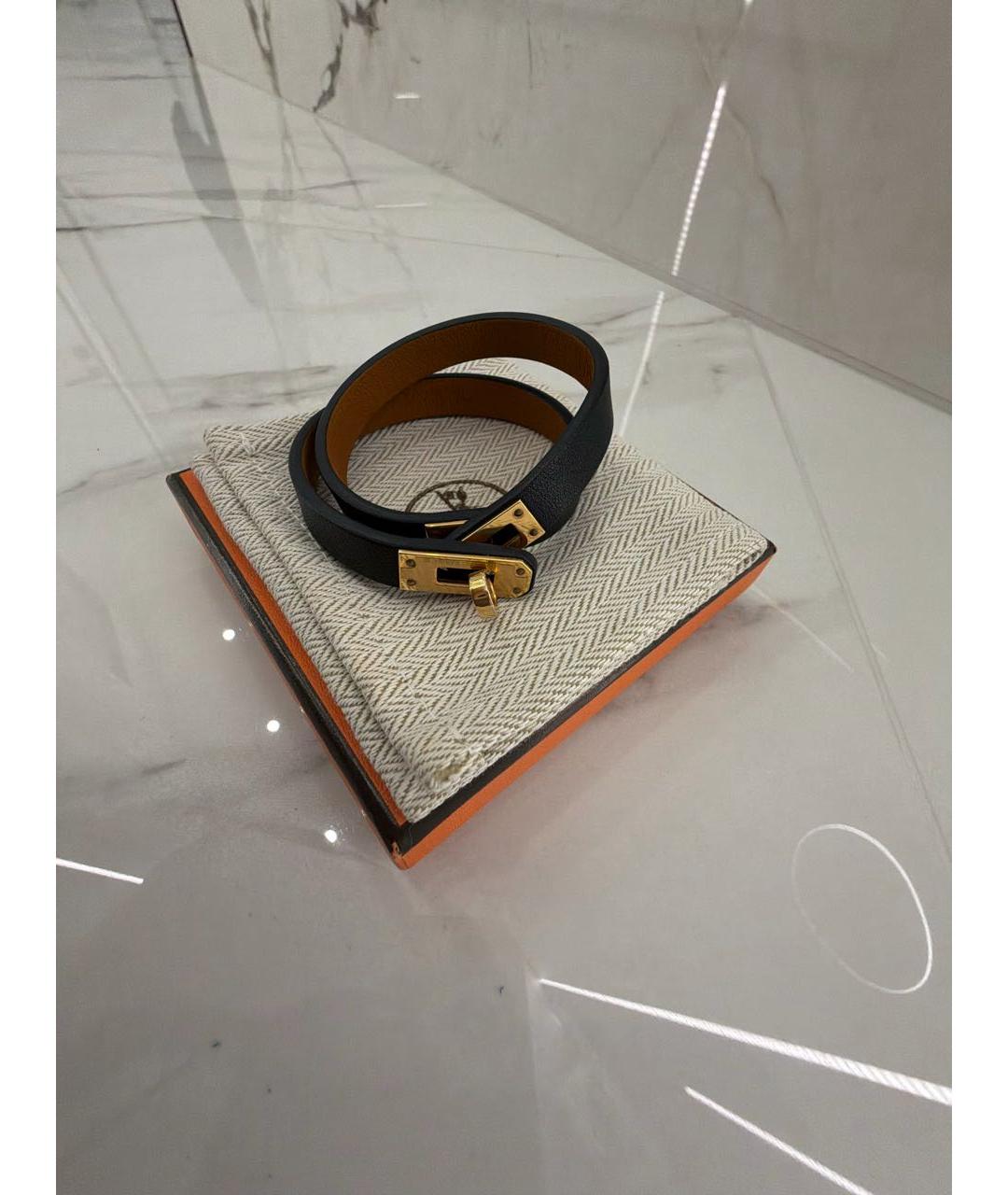 HERMES Черный кожаный браслет, фото 4