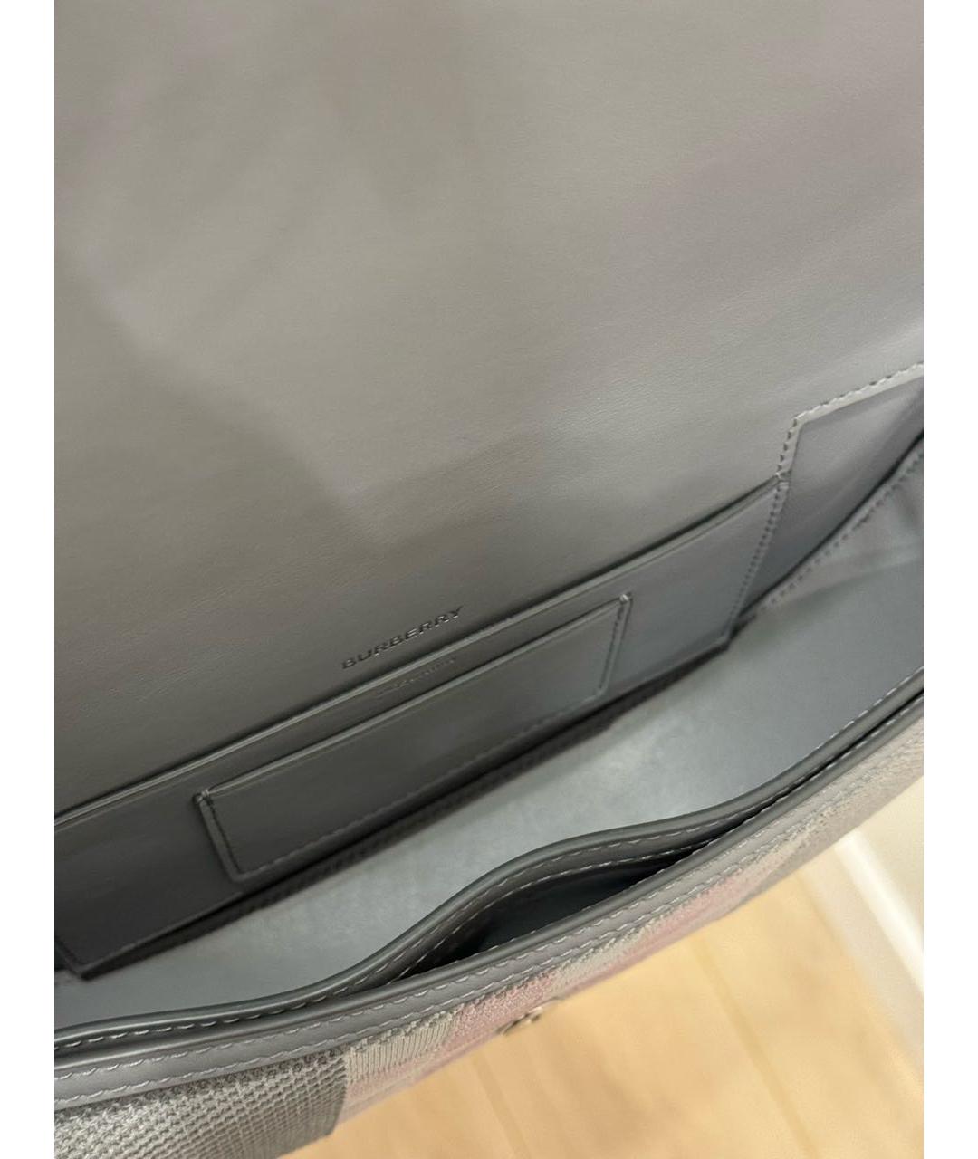 BURBERRY Серая кожаная сумка с короткими ручками, фото 4