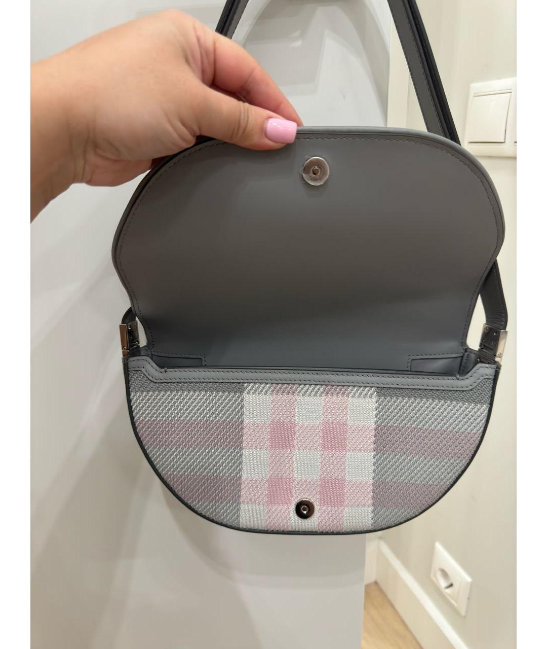 BURBERRY Серая кожаная сумка с короткими ручками, фото 3