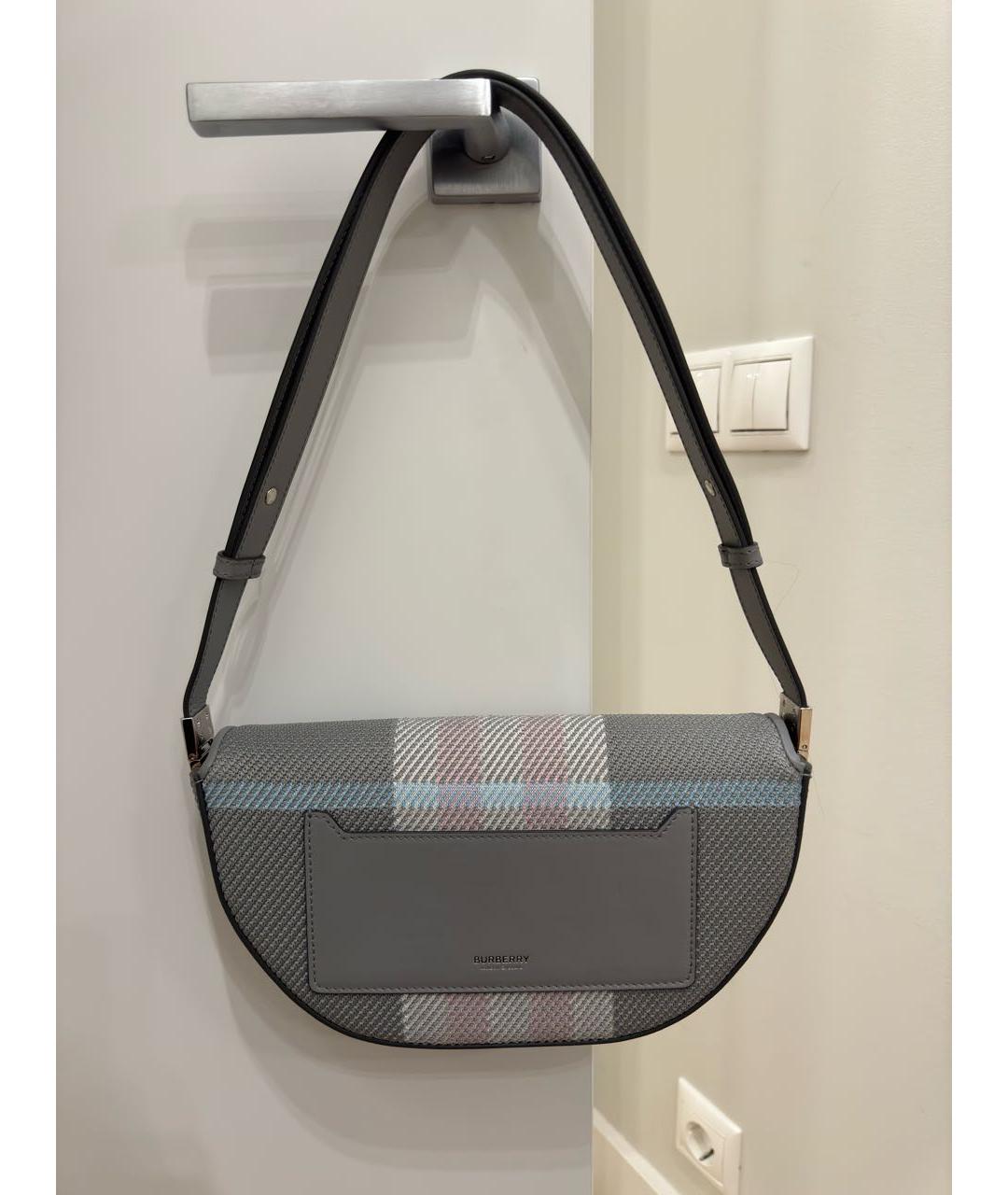 BURBERRY Серая кожаная сумка с короткими ручками, фото 2