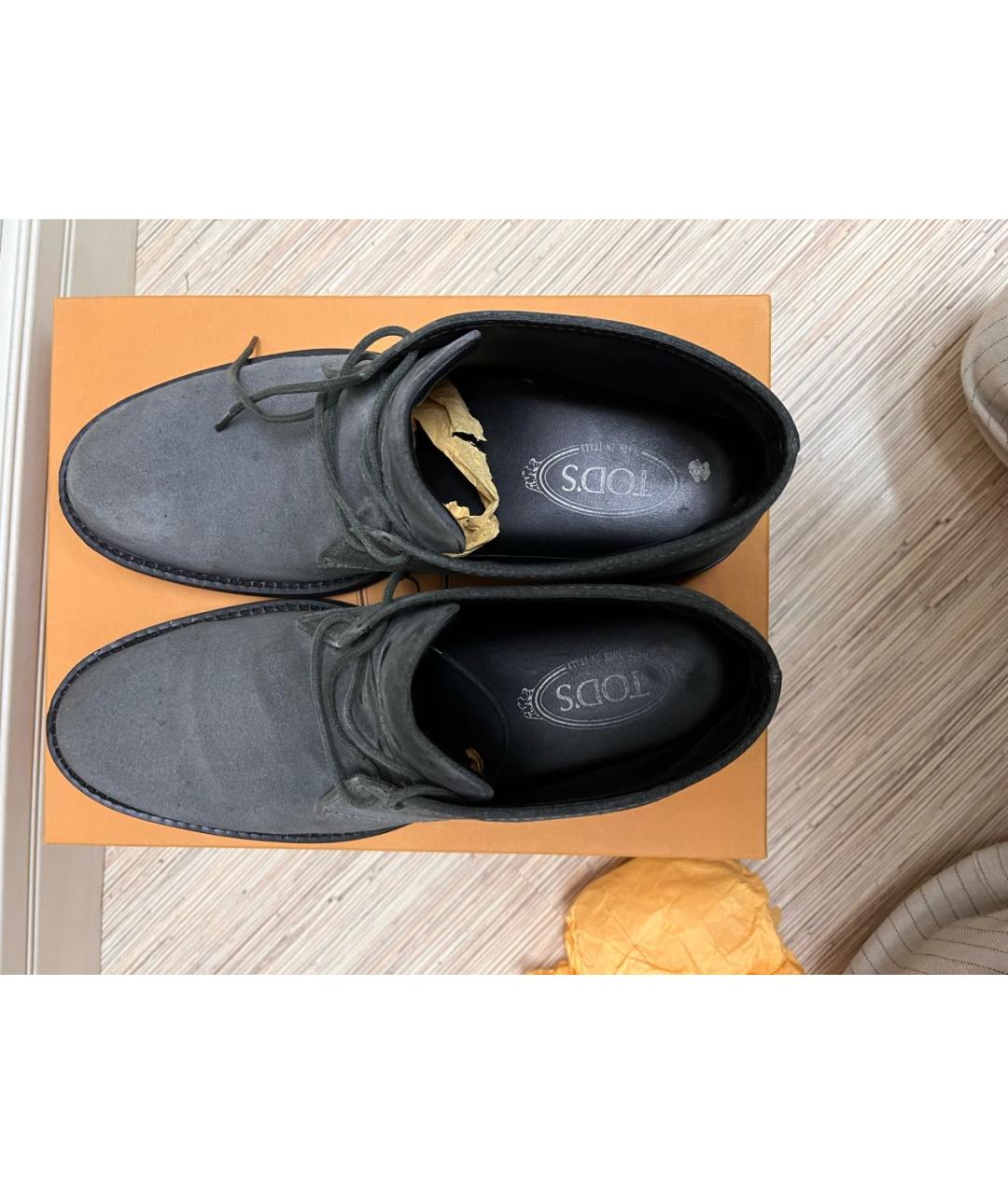 TOD'S Антрацитовые замшевые низкие ботинки, фото 3