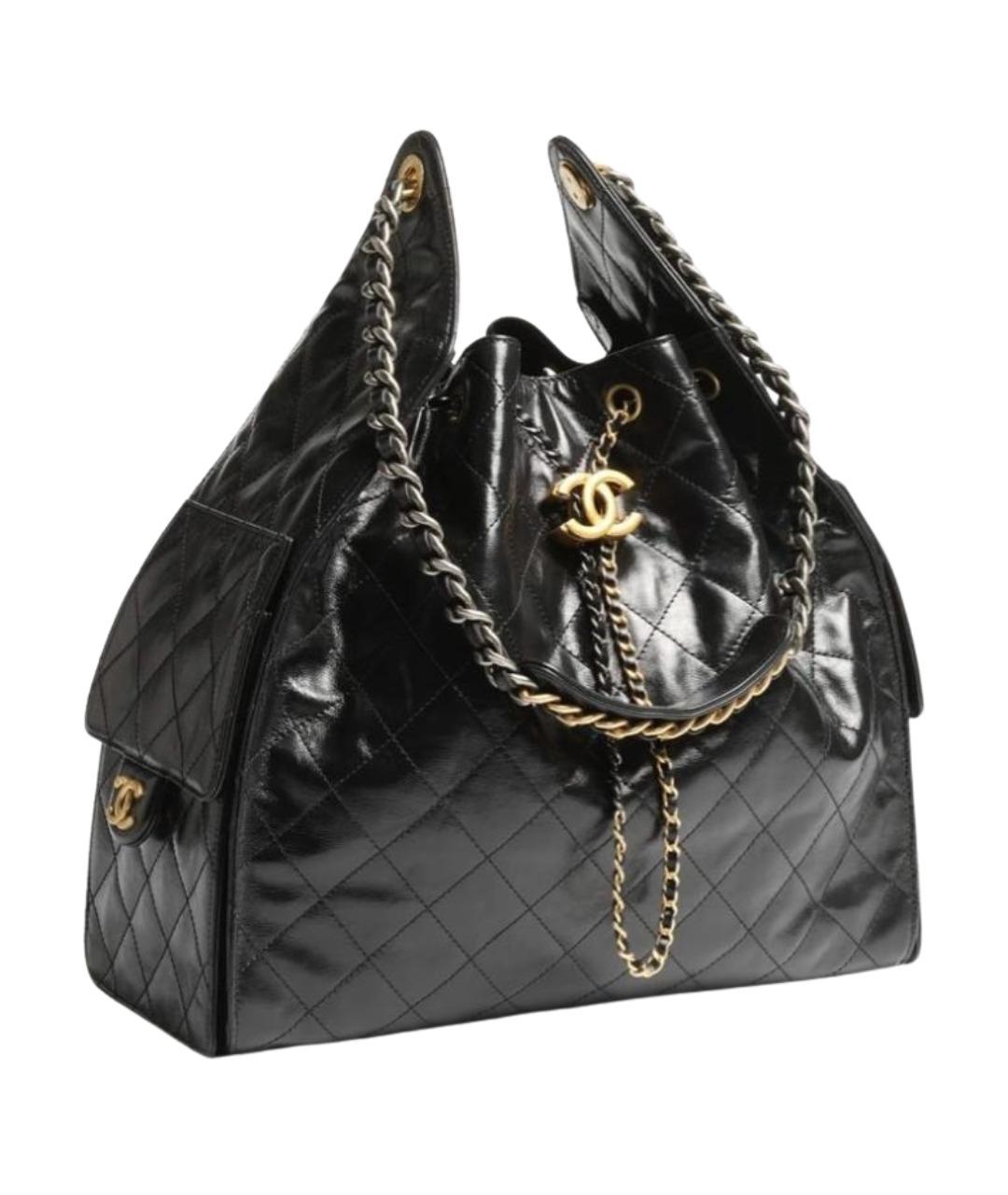 CHANEL Черная сумка через плечо из лакированной кожи, фото 1