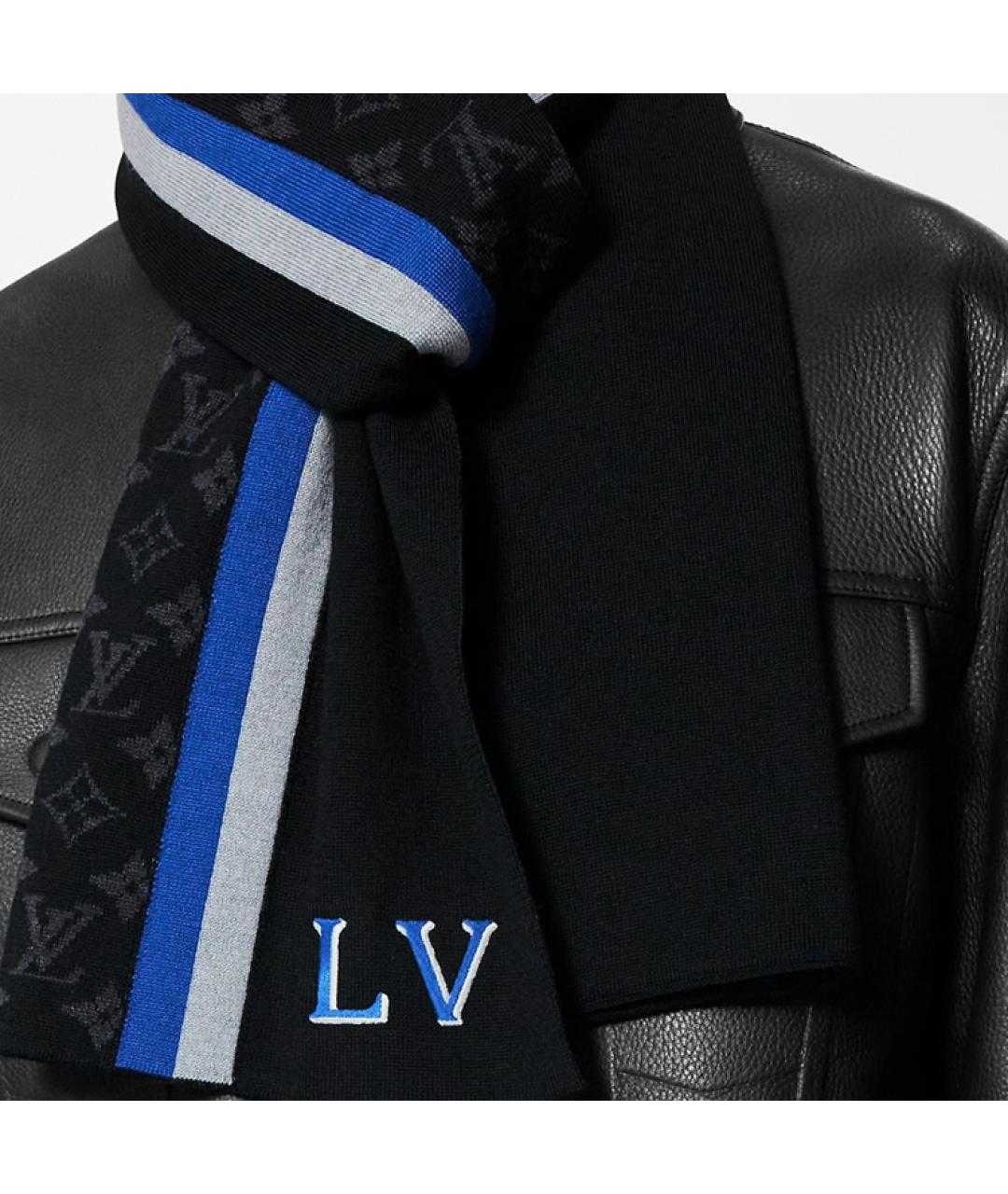 LOUIS VUITTON Черный шерстяной шарф, фото 3